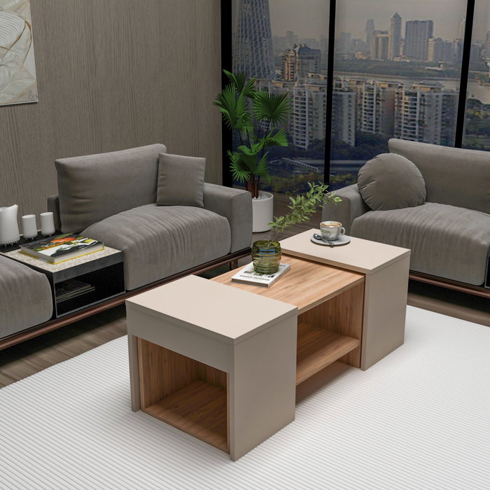 Hanah Home Sartos - Juego de mesa de centro y mesas auxiliares, Pino Atlántico y Beige